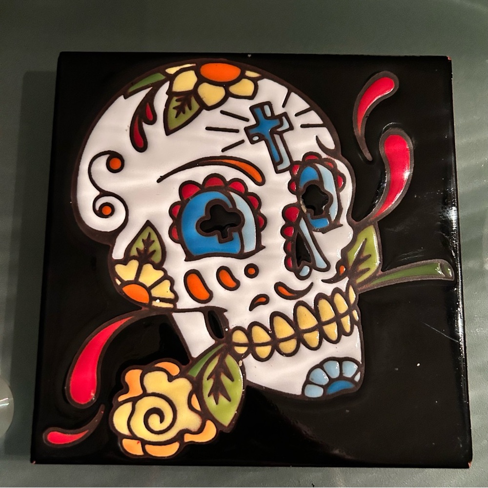 VNTG 2011 Day of the Dead Sugar Skull Wall Art Ceramic Tile/ Dia De Los Muertos